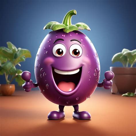 Premium Photo 3d Eggplant Cartoon Character