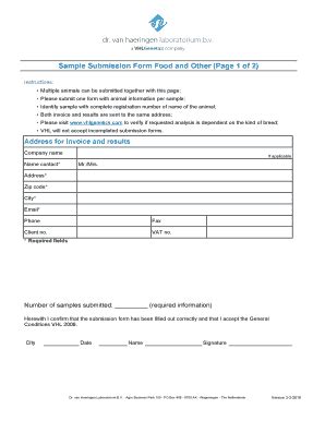 Fillable Online Sample Submission Form Food And Other Page 1 Of 2 Fax