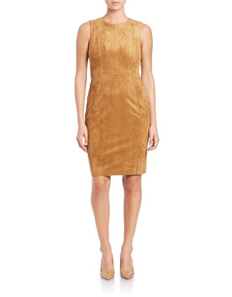 Calvin Klein Faux Suede Sheath Dress In Brown Nutmeg Save 50 Lyst