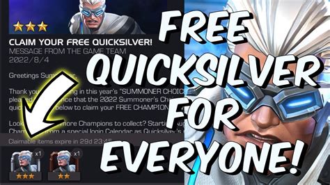 Free Quicksilver For Everyone Points To Kabam Marvel Contest Of Champions Youtube