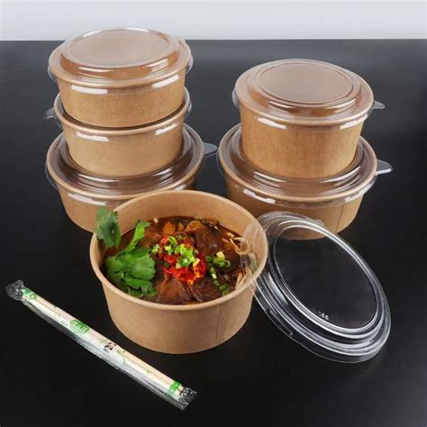 Rectangle Paper Bowl Paper Biodegradable Kraft Paper Bowl With Lid