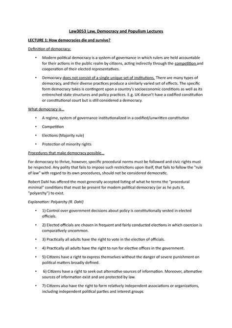 Law Democ And Populism Lectures Law3053 Law Democracy And Populism