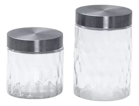 Kit 2 Potes De Vidro Tampa Inox Bolhas Redondo Mozcada Cor Nude