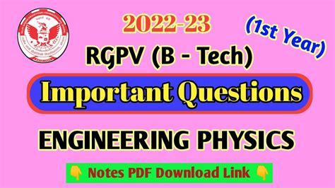 Rgpv Physics Important Questions Engineering Physics 1st Semester B Tech 1st Year Rgpv