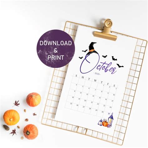 Halloween Themed October 2020 Printable Calendar Digital | Etsy