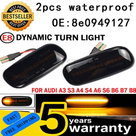 LED Dynamic Side Indicator Repeater Amber Lights For Audi A3 S3 8P A4