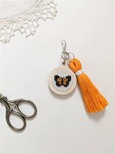 Finished Butterfly Mini Hand Embroidery Hoop Keychain Bag Etsy