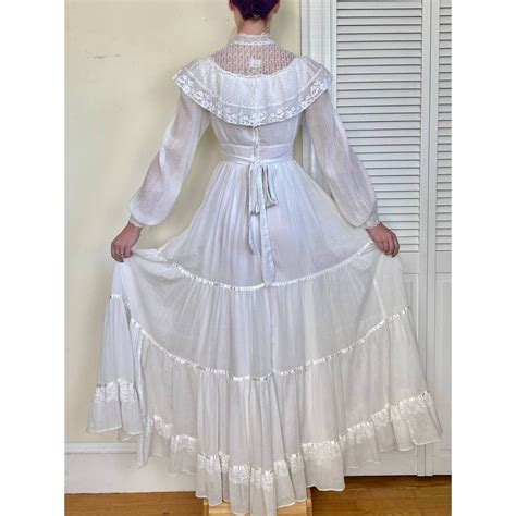 S Gunne Sax White High Neck Victorian Prairie Dress By Gunne Sax In