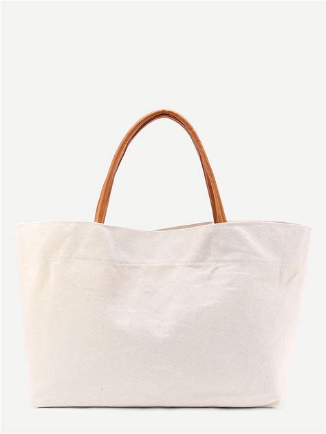 Linen Shopping Bag With Handle Shein Sheinside