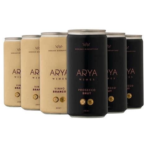 Kit Vinho Em Lata Arya Wines Prosecco E Branco Latas Em