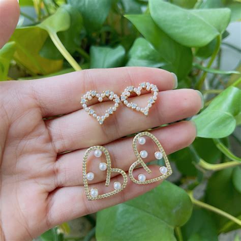 Fashion Traditional Pearl Heart Stud Earrings Sets Jewelry Gold Plated