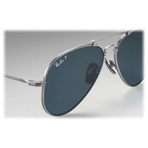 Ray Ban Rb8125 9165 Original Aviator Titanium Matte Silver Polarized Blue Mirror Lenses