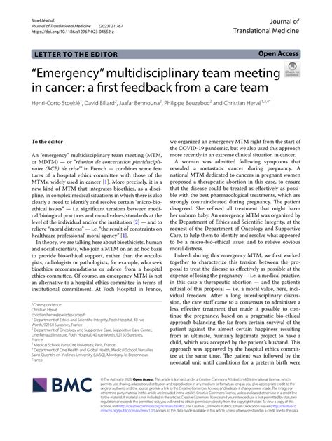 PDF Emergency Multidisciplinary Team Meeting In Cancer A First