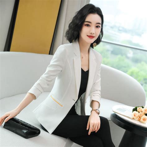 Peonfly Ladies Blazer Long Sleeve Blaser Women Suit Jacket Female