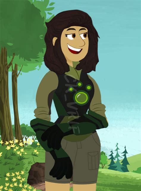 An Animated Woman Holding A Green Object In Her Hands And Smiling At The Camera With Trees