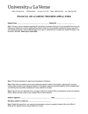 Fillable Online Financial Aid Academic Progress Appeal Form The