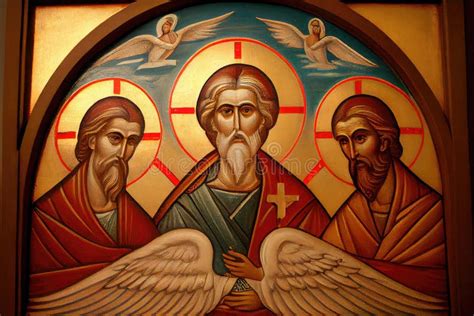 Traditional Icon Of The Trinity With Depictions Of The Father Son And