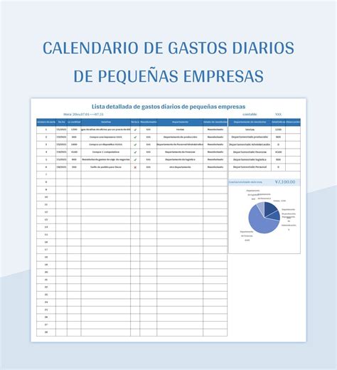 Plantilla de Excel Calendario De Gastos Diarios De Pequeñas Empresas y