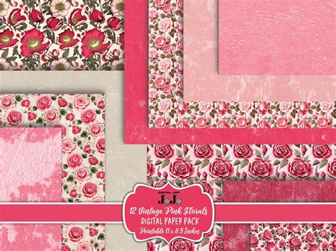 Valentine Junk Journal Digital Paper Roses Scrapbook Pages Set Red