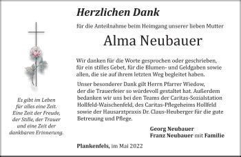 Traueranzeigen Von Alma Neubauer Nordbayerischer Kurier