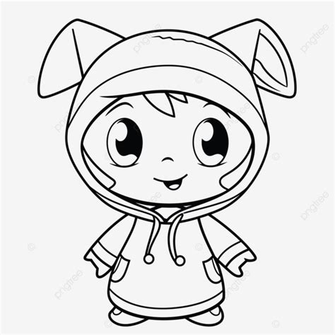 Gadis Kecil Yang Lucu Di Halaman Mewarnai Hoodie Menguraikan Gambar Sketsa Vektor Gambar Teknik