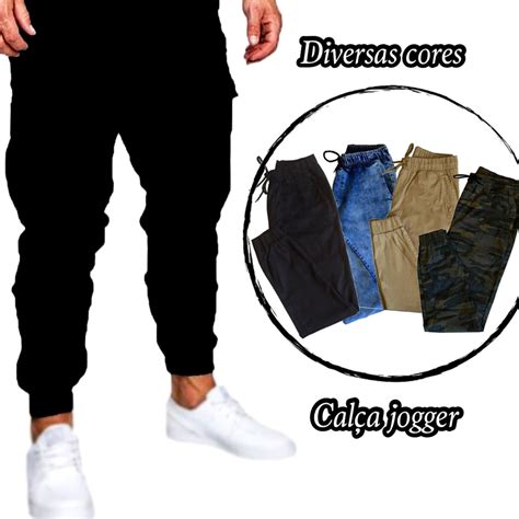 Calça Jogger Masculina Sarja Com Elástico Escorrega O Preço