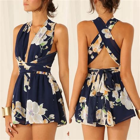 New Summer Women Sexy Playsuits Romper Open Back Jumpsuit Chiffon