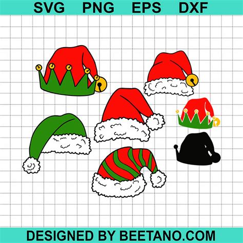 Christmas Hat Bundle SVG, Elf Christmas Hat SVG, Santa Hat SVG