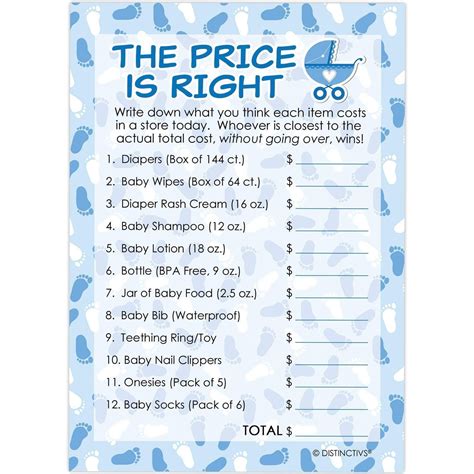 It's a Boy Blue Baby Shower Game - The Price Is Right (Set of 20 ...