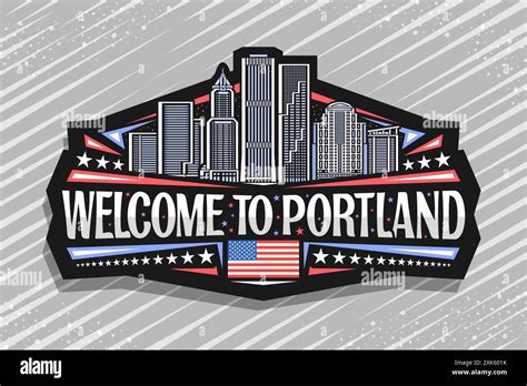 Vector Logo For Portland Black Decorative Label With Line Illustration