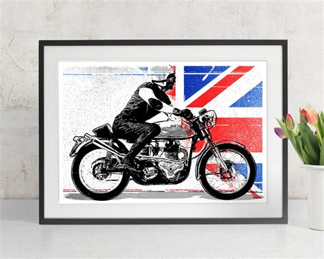 Vintage Motorcycle Art Print Cafe Racer Motorcycle Art Union Jack Pop