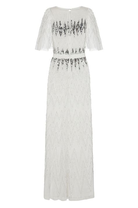 Maxine White Zigzag Embellished Maxi Dress Frock And Frill