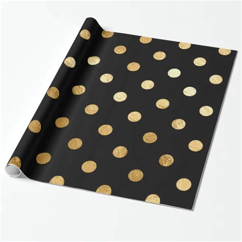 Gold Foil Polka Dots Pattern Wrapping Paper Black Zazzle