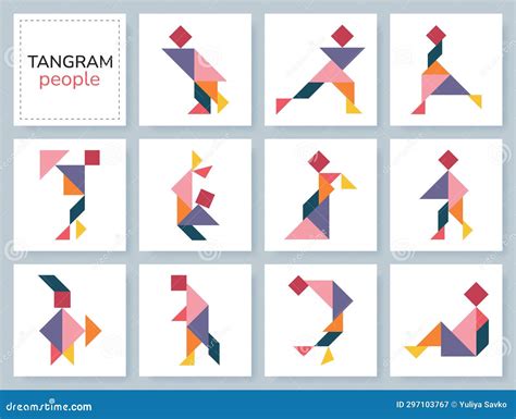 Tangram Puzzle Vector Set With Various People Stock Illustration Illustration Of Icon