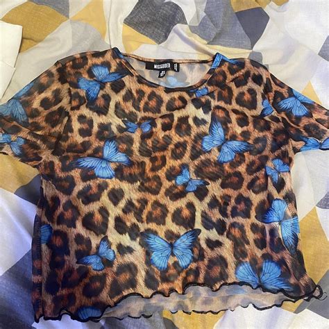 Missguided Mesh Crop Top Leopard Print And Blue Depop