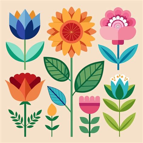 Flores geométricas de colores Vector Premium