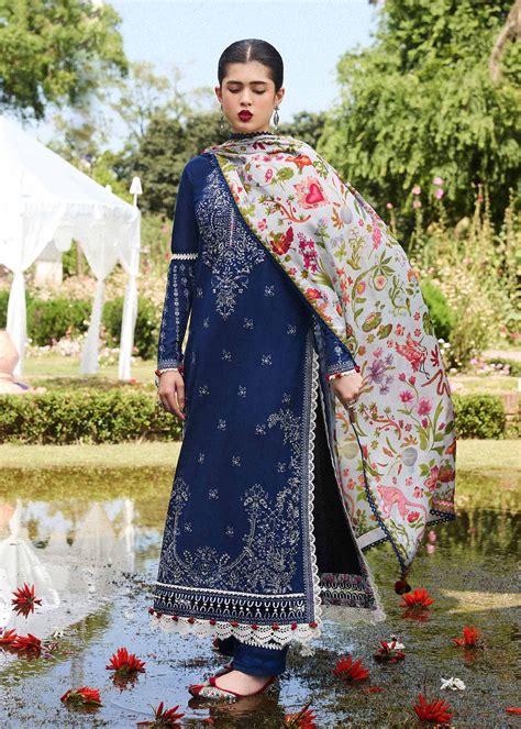 Hussain Rehar Embroidered Luxury Lawn Unstitched Pc Suit D Cyan In