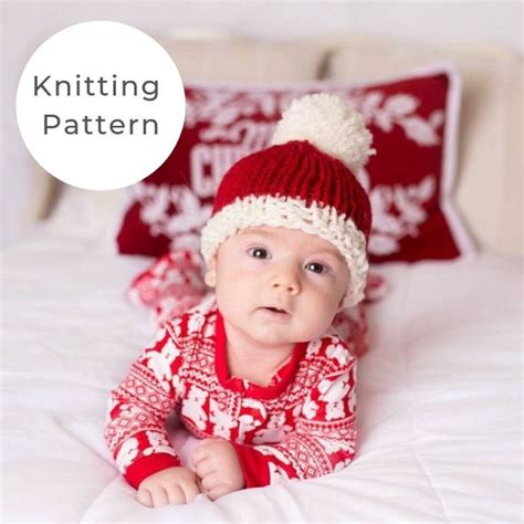 Baby Santa Hat Knitting Pattern, Christmas Beanie Pattern, Christmas ...