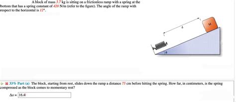 A Block Mass Kg Is Sitting On Frictionless Ramp With Spring At The