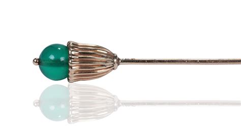 Cartier Ny 14k Gold And Chrysoprase Tie Hat Pin Circa 1950