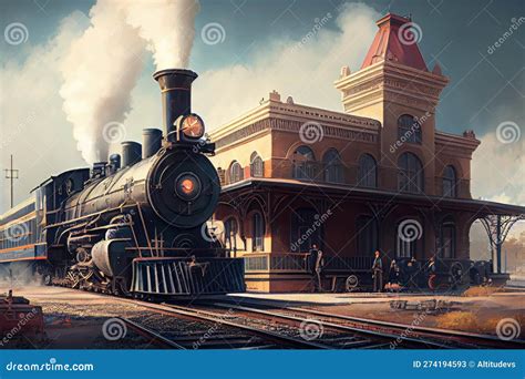 Grand Train Station With Majestic Columns And Arches With A Steam