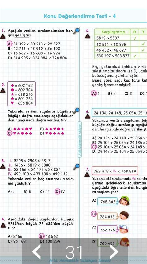 4 sınıf çalışkan arı yayıncılık matematik 2 dönem sayfa 31 32 cevapları