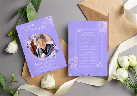 Purple Funeral Programs Template Obituary Template For Funeral Etsy