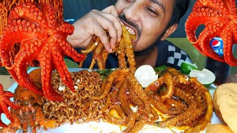 Asmr Mukbang🐙octopus Eating😭lobster Black Bean Noodles Spicy Seafood