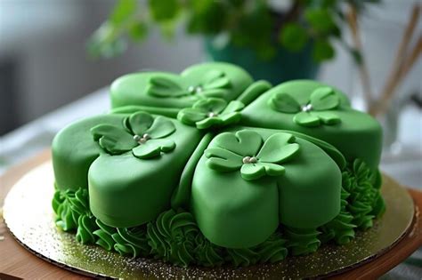 Premium Photo Green Cake Decorated With Clover Leaves St Patricks Day