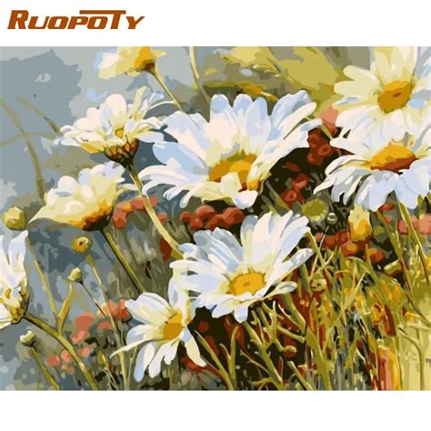 Ruopoty Rahmen Chrysantheme Diy Malerei Durch Zahlen Moderne Wand Kunst