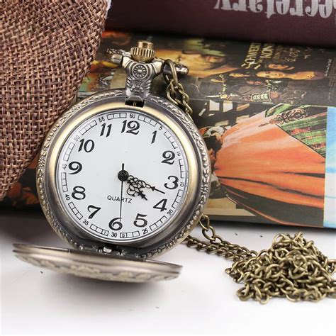 Retro Alice In Wonderland Theme Steampunk Pocket Watch Bronze Quartz