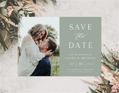 Sage Green Save The Date Card Template Minimalist Save The Etsy Australia