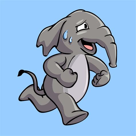 Cute And Adorable Cartoon Elephant Running And Sweating Fun Cartoon