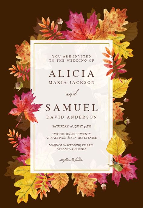 Fall Leaves Border - Wedding Invitation Template (Free) | Greetings ...